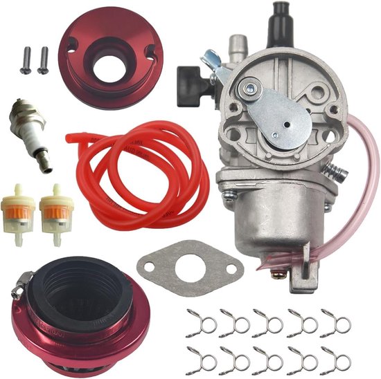 Carburateur PZ13 Kit Filtre à Air Aluminium + Adaptateur Pour 47cc 49cc Mini ATV Quad Pocket Bike Rouge