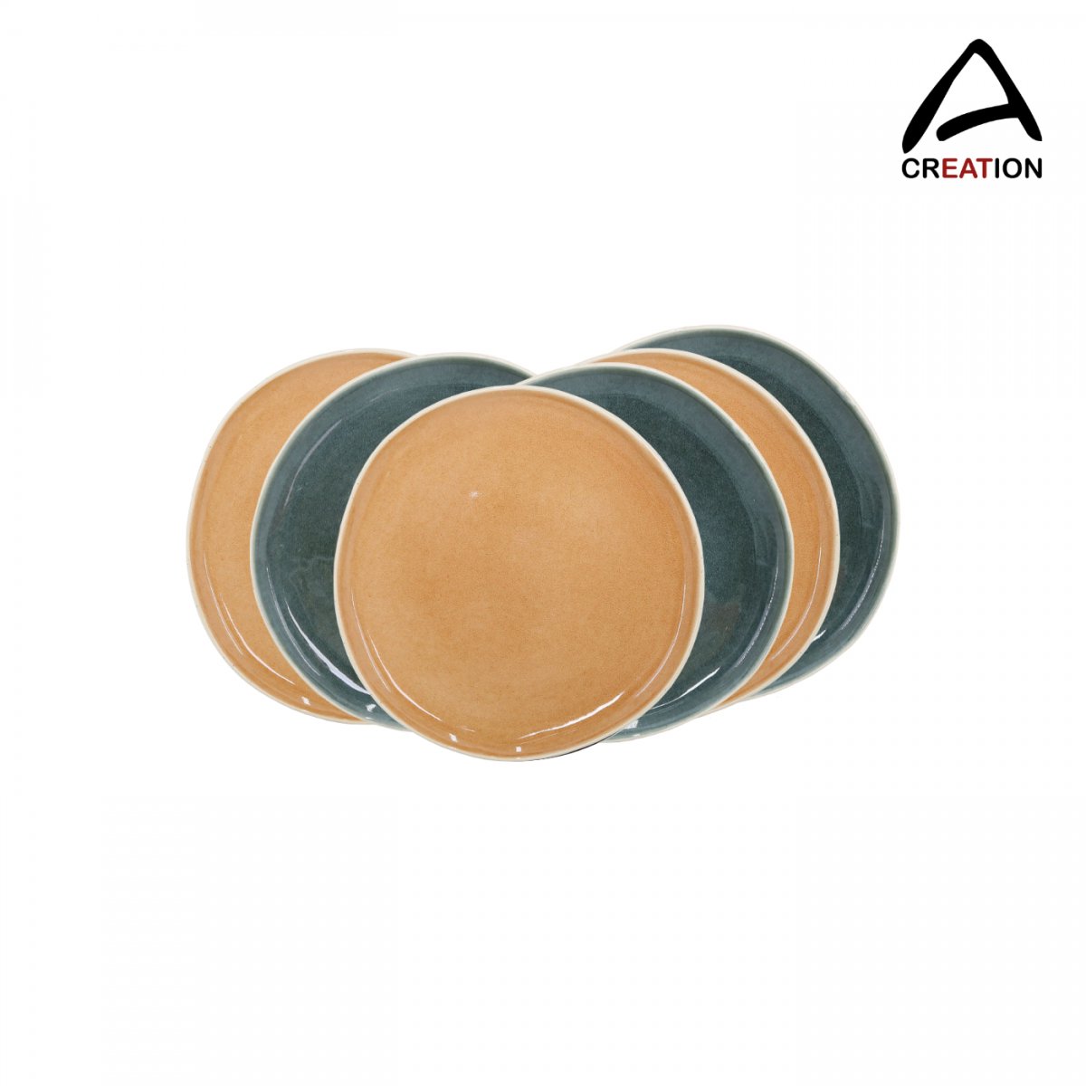 Coralia – Set van 6 ontbijtborden Ø 20,5 cm – Porselein met reactief glazuur – Beige, groen & oranje
