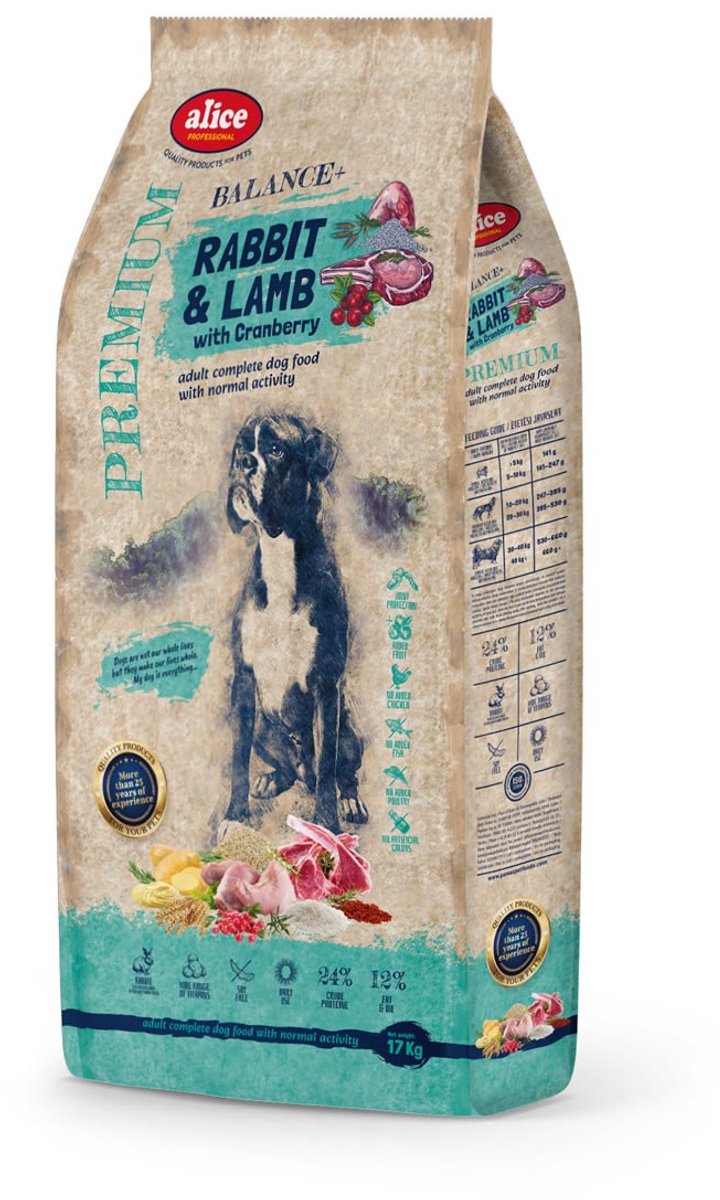 Alice - Pamax Alice - Rabbit & Lamb - Hondenbrokken – Hondenvoer zonder kip – Droogvoer met konijn, lam en cranberry – 17kg