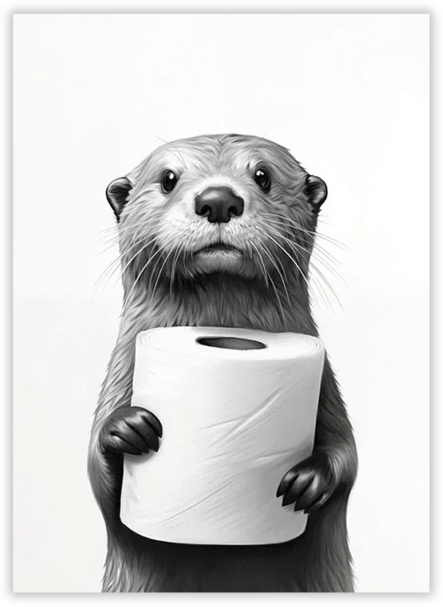 Ibenzoa® Badezimmerdecoratie Poster met Grappige Otter met Toiletpapier - Zonder Lijst - 20 x 30 cm