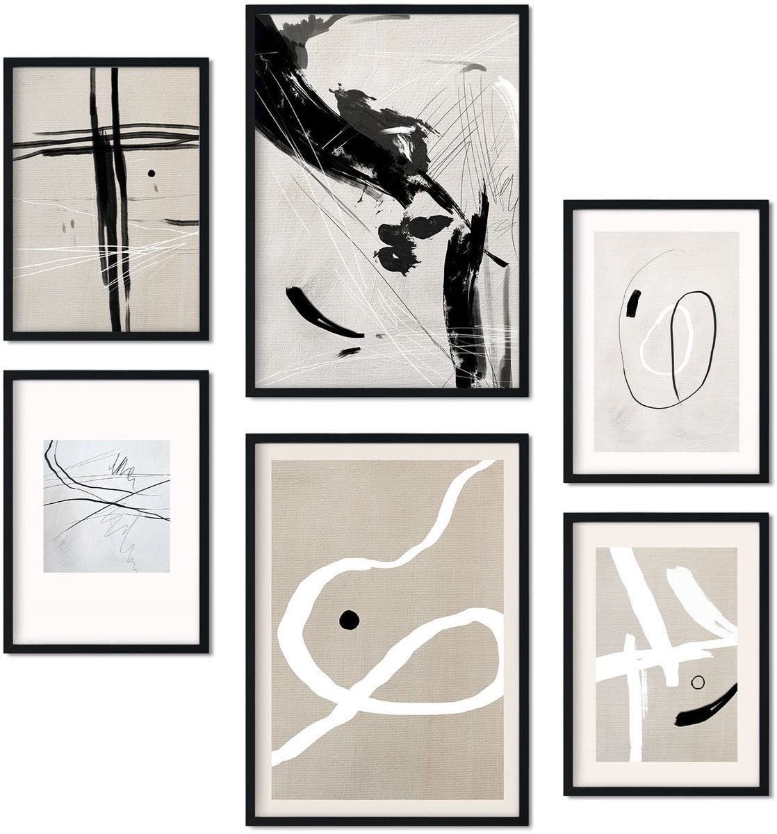 Ibenzoa Posterset van 6 stuks voor interieurdecoratie, zonder lijst, in A3 en A4 formaat zwart