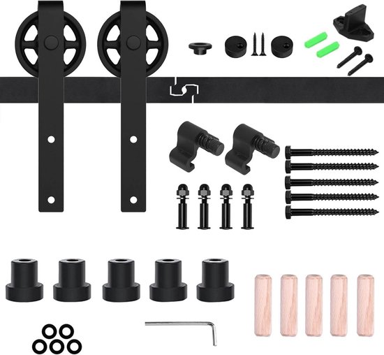 76,3 cm / 2,5 ft Bifold Schuifdeurbeslag Schuifdeuren Schuifdeursysteem Compleetset Looprail Rollenset Zwart voor 2 Houten Deur 35 cm Breed