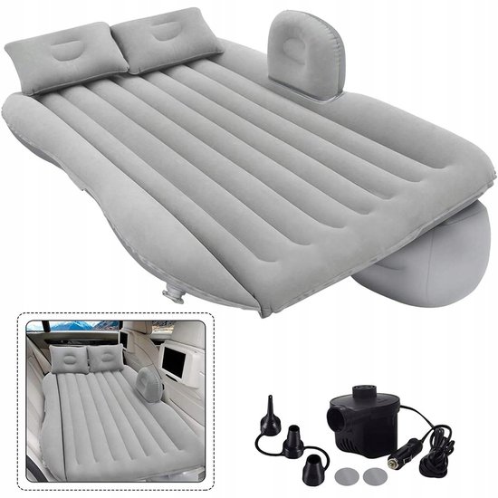 Matelas Opblaasbaar Séparation pour voiture - Surface douce floquée - Avec 2 Coussins - Pompe à air - Design ondulé - Grijs - Isolation efficace contre les bruits de fond - Convient aux berlines, SUV et monospaces