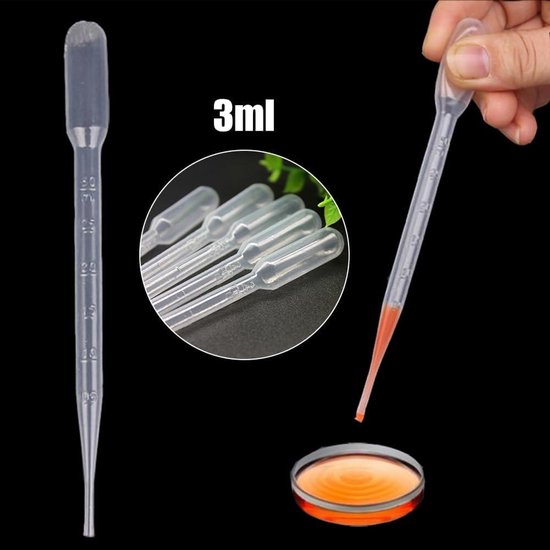 Allecto Plus - 200 stuks 3 ml herbruikbare plastic pipetten voor laboratorium - Transparante meetpipetten - Wegwerp pipetten met schaal - Transferpipetten voor klaslokaal experiment - Parfum etherische oliën - Pipet dispenser van Allecto Plus — afbeelding 4