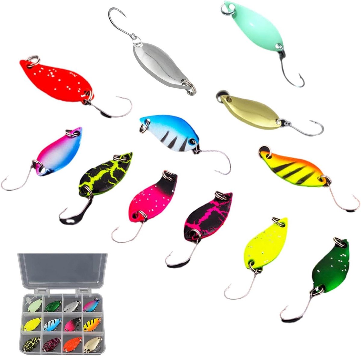Allecto Plus - Forel aas 12 stuks Spinners Forel lepel forelgebied Geschikt voor verschillende viswateren