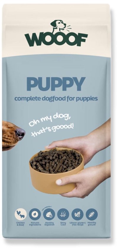 WOOOF puppy 18KG - Geperste puppy brokken - Puppyvoer - Hondenvoer puppy - Puppybrokken - Puppy voer