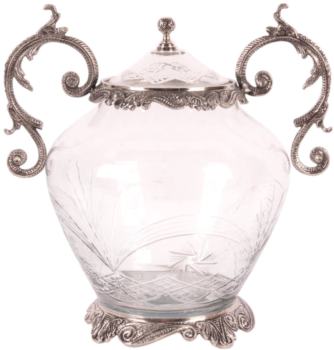 Baroque - Decoratieve schaal - Urn W/handle h.34 cm - 31x31x31 - Aluminium+glass