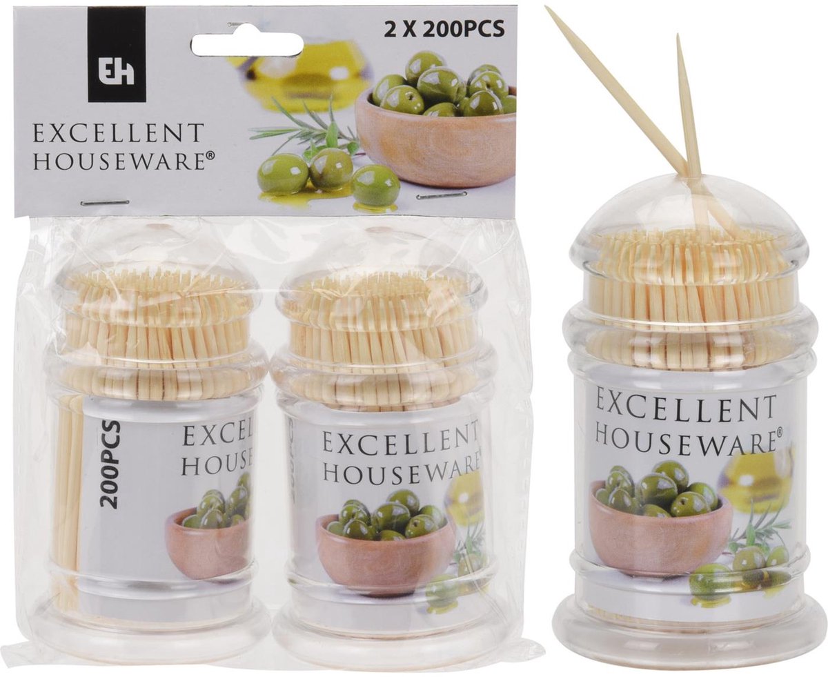 Excellent Houseware Bamboe Cocktailprikkers Set - 2 x 200 stuks, bruin