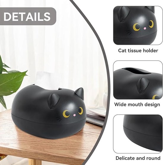 1 stuk - Tissue box- kat tissuebox houder-Abs- tissuebox zwart -Cartoon - Met tandenstokerhouder- geschikt voor auto thuis badkamer accessoires