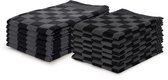 LINNICK Theedoeken en Keukendoeken Set Zwart - Set van 12 – Geblokt – Blokdoeken – 100% katoen – 6 Horeca Theedoeken – 65x65cm - 6 Keukendoeken - 50x50cm