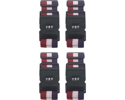 Kofferriem met cijferslot en kofferlabel - 4 stuks - Verstelbaar - Bagageriem - 200 Centimeter - Extra Beveiliging - Reizen - Nederland - Rood/Wit/Blauw