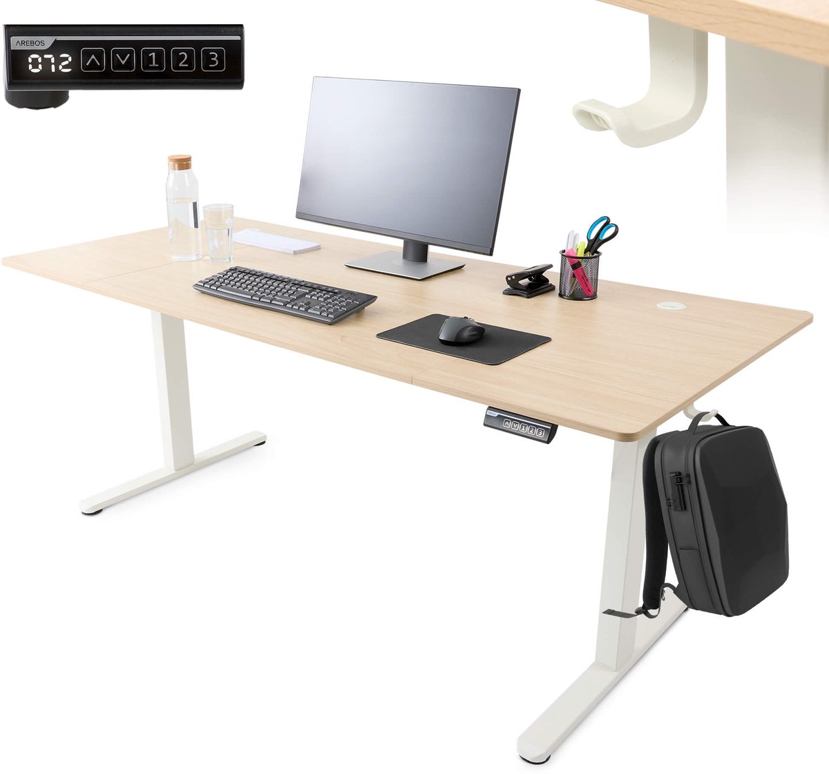 AREBOS in hoogte verstelbaar elektrisch bureau 160 x 80 cm met geheugenfunctie