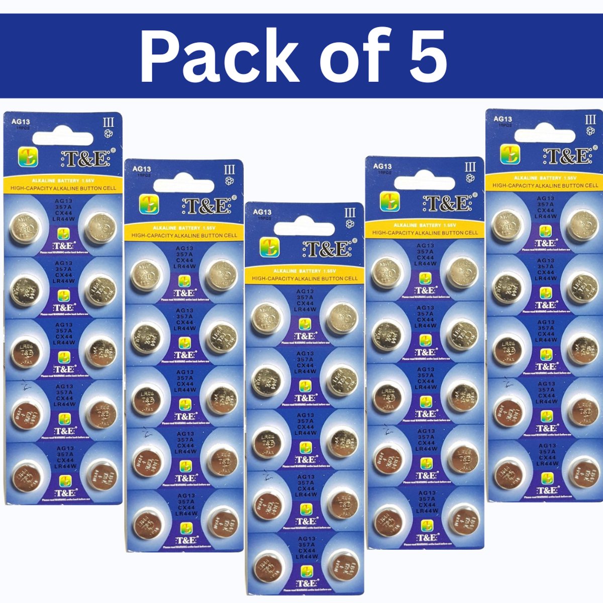 AG13 Alkaline Knoopcelbatterijen – 5 stuks ( 50stuks) | Compatibel met 1,55V LR44 / L1154 / A76 / 357 / 157
