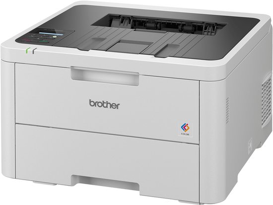 Witte Brother kleurenlaserprinter met twee lades en een zwarte bovenkant.