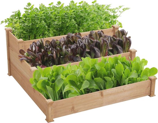 Yaheetech Raised Wooden Flower Bed, Plant Stairs with Storage Compartment, Flower Box for Garden/Patio/Balcony, Herb Bed Grow Bed for Planting, 123 x 54 x 80 cm