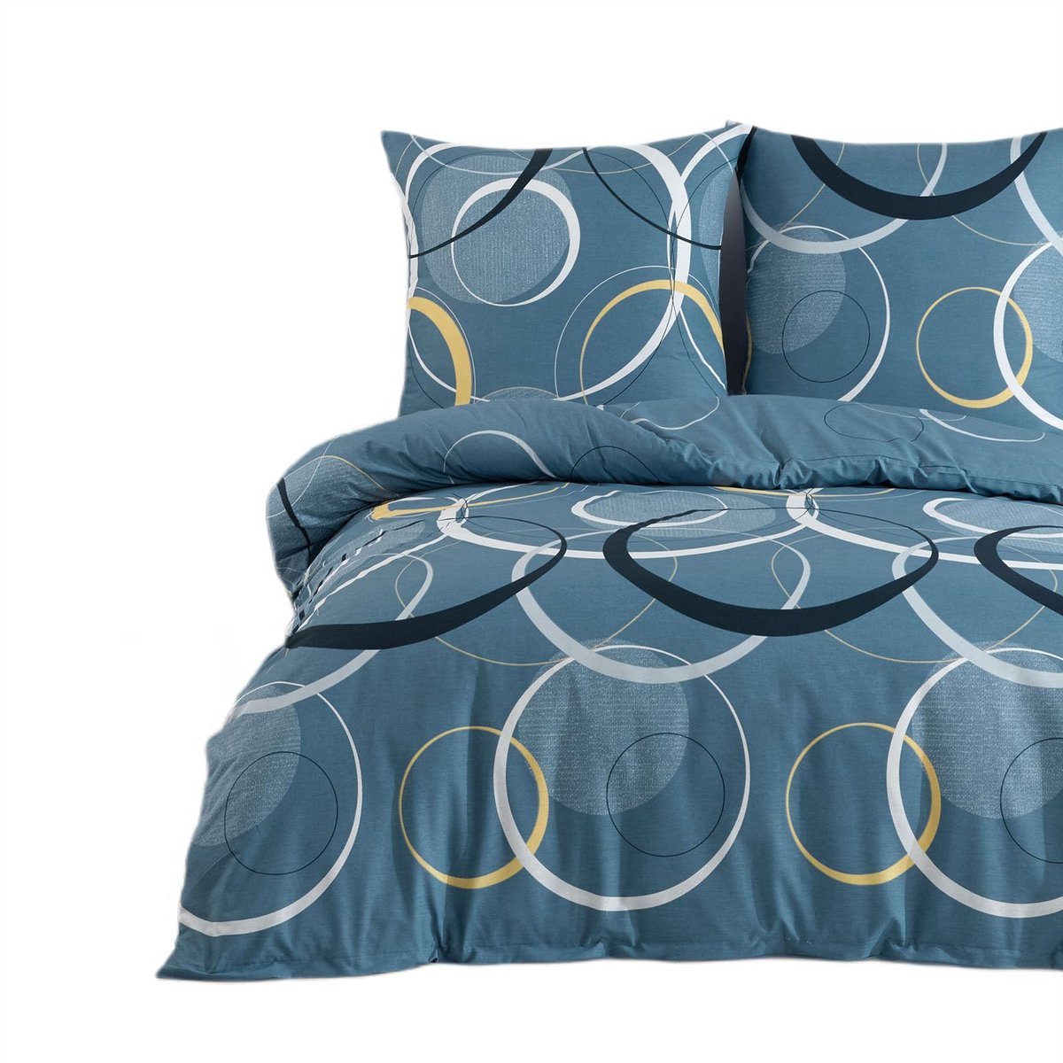 Ibenzoa Beddengoedset in Modern Zigzagpatroon van Zacht Katoen met Ritssluiting voor Allergievriendelijkheid blauw