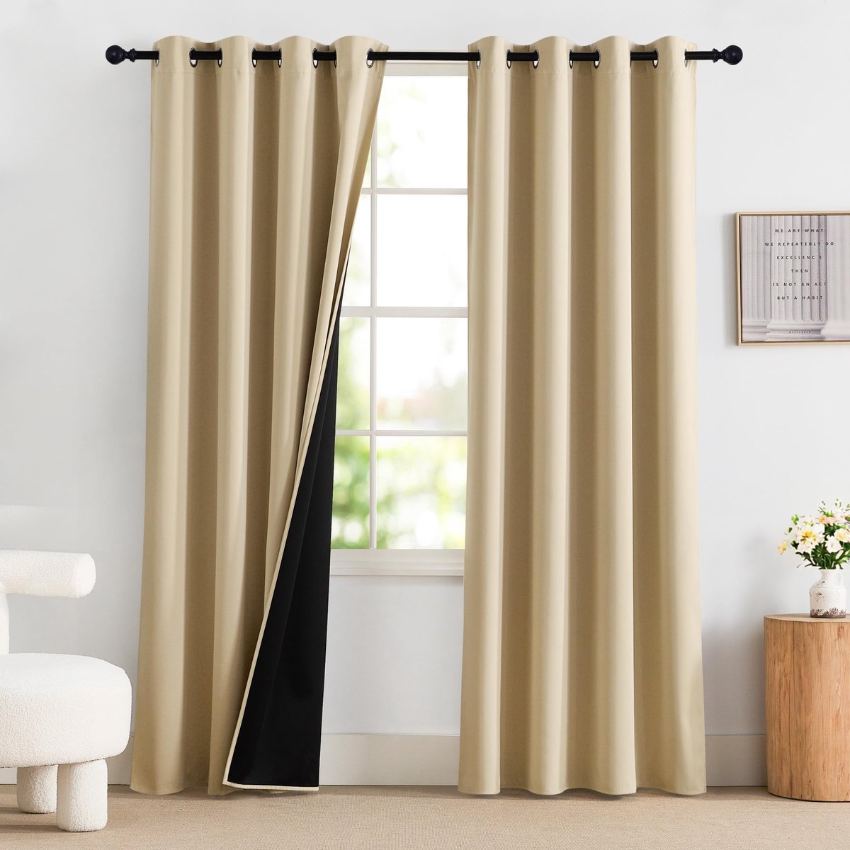 Ibenzoa Stijlvolle Verduisteringsgordijnen voor Optimale Privacy en Comfort, Set van 2, 220x140 cm Biscotti Beige
