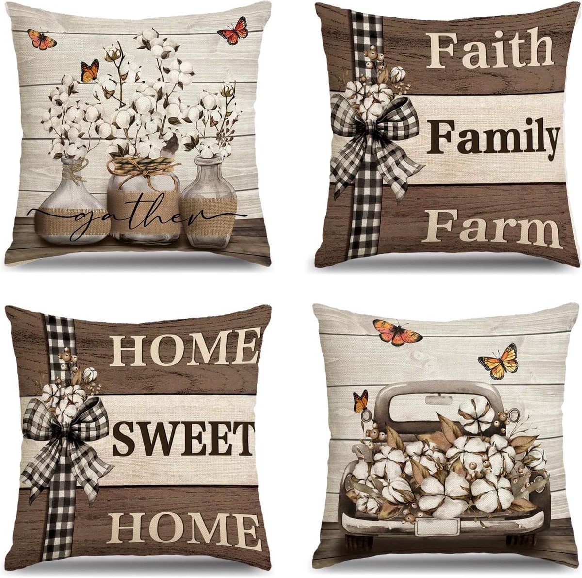 Ibenzoa Set van 4 Decoratieve Kussenhoezen 45x45 cm met Bloemenmotief in Bruintinten voor Huisdecoratie