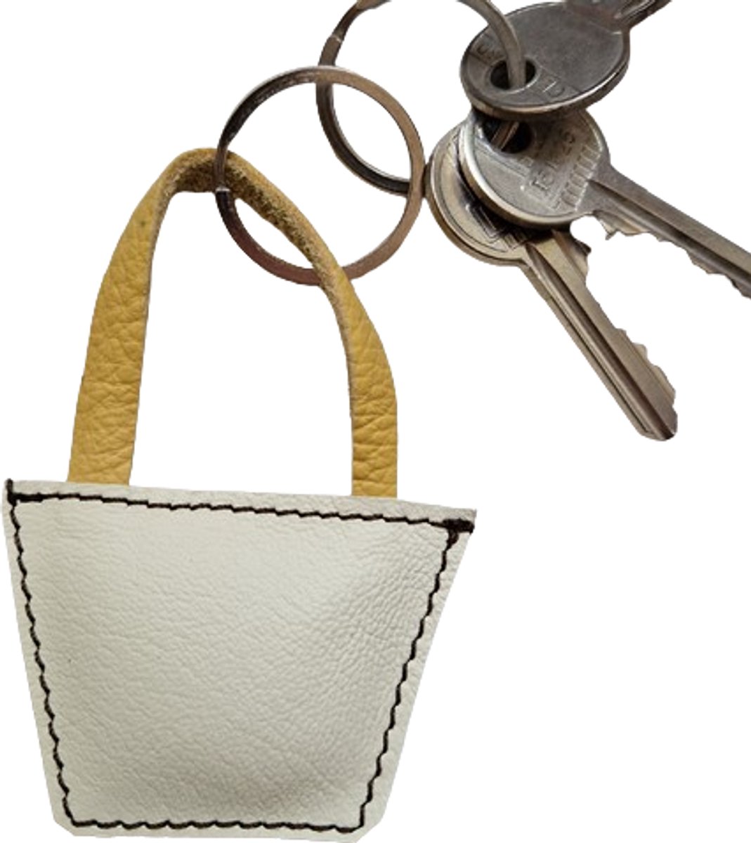 Toetie & Zo - Sleutelhanger - Tashanger - Leer - Tasje - Beige - Geel - Handgemaakt