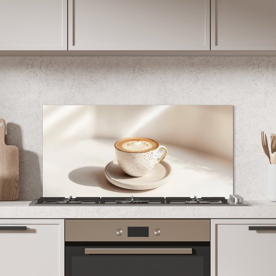 Spatscherm keuken 80x40 cm - Kookplaat achterwand Cappuccino - Schuim - Schotel - Beige - Muurbeschermer - Spatwand fornuis - Hoogwaardig aluminium