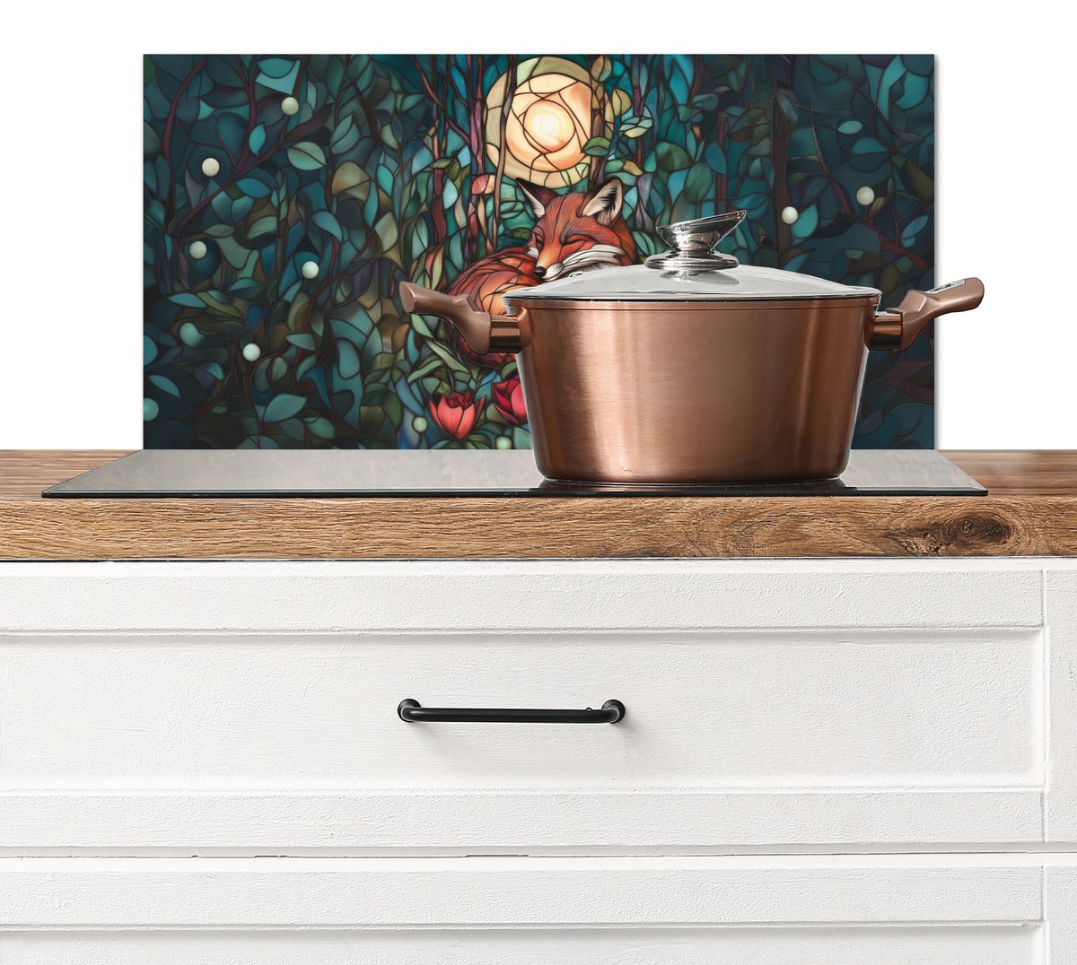 Spatscherm keuken 60x30 cm - Kookplaat achterwand Vos - Mozaïek - Bos - Maan - Muurbeschermer - Spatwand fornuis - Hoogwaardig aluminium