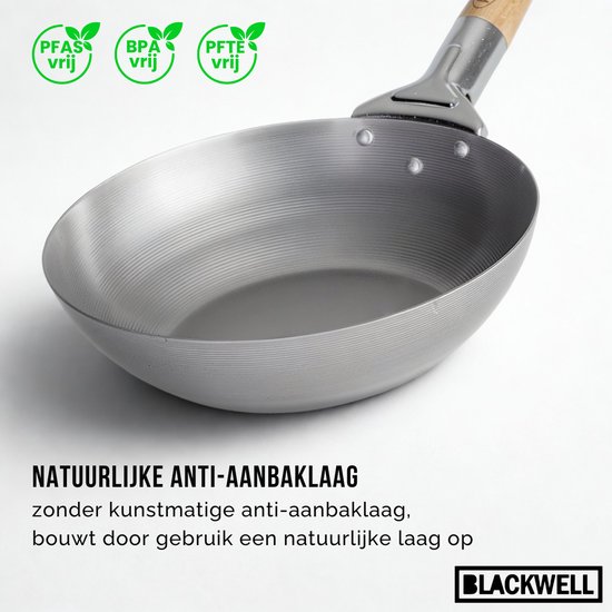 Batterie de cuisine Blackwell Voccelli en acier au carbone - Poêle ø 24 cm + Wok ø 25 cm - sans revêtement antiadhésif - 2 pièces