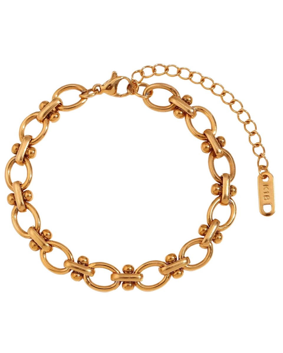Cliste Couture - BLOCK CHAIN Armband – Stijlvolle 18K Gold Plated Armband – Verkrijgbaar in Diverse Maten - Vrouwen Armbanden - Sieraden - Verguld - Verstelbaar