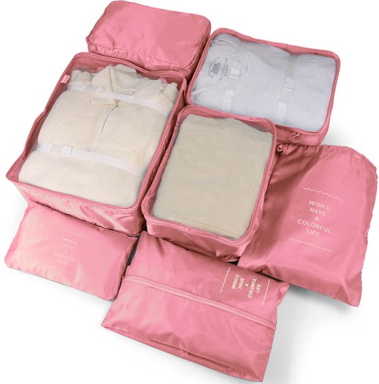 George Napoli Packing Cubes - Koffer Organizer Set - 7-delig - Reiszakken - Travel Cubes - Roze