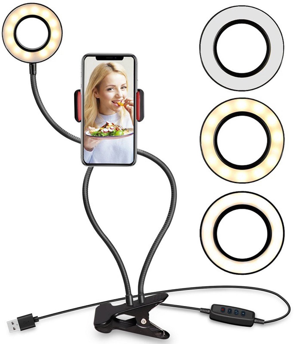 NAXSIR LED Bureauleeslamp - Klemverlichting voor Livestream, Studie & Lezen - Instelbare Heldere Verlichting - USB-aansluiting
