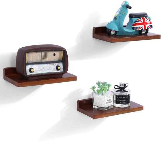 Kleine zwevende planken voor aan de muur - set van 4 houten