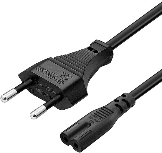 Voedingskabel geschikt voor Sony PlayStation 3, 4 en 5 - vervangende stroomkabel voor PS3, PS4, PS5 - 1,5 meter - zwart