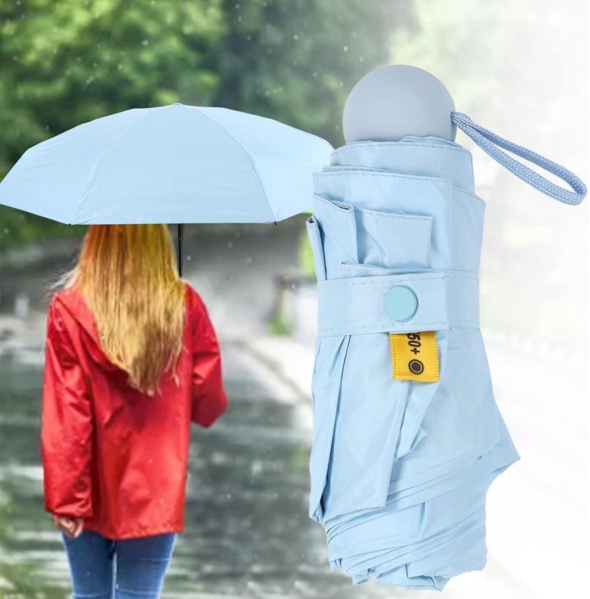 Allecto Plus - Opvouwbare reisparaplu met capsule-hoes in blauw - Lichtgewicht en compact design - Geschikt voor mannen, vrouwen en kinderen op reis