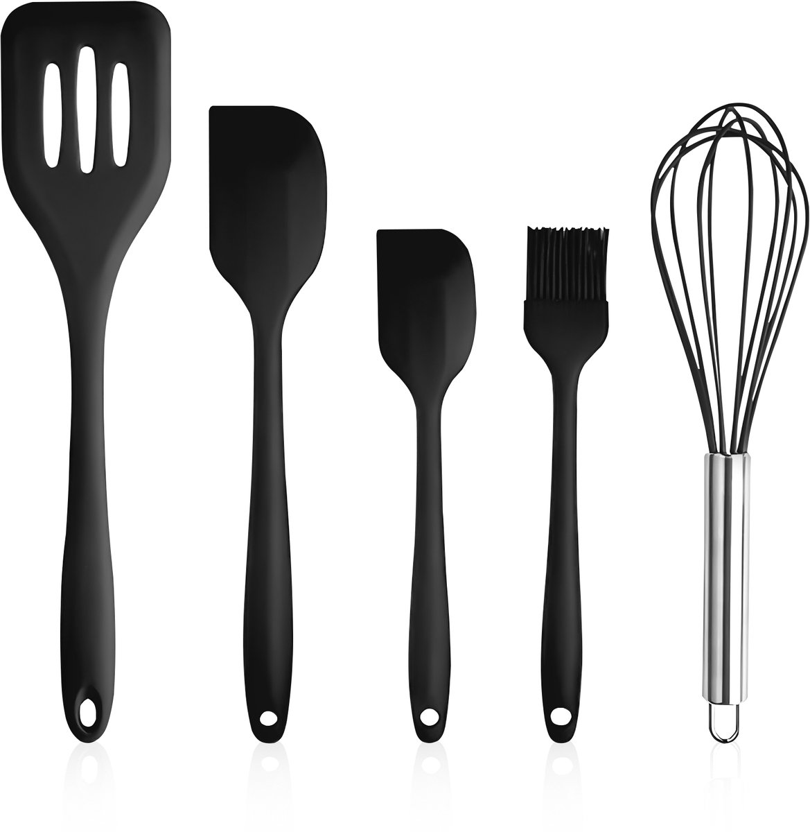 PROKING Keukengerei set - Kookgerei set spatels - Keukenset - 5 Delig - Spatel - Garde - Zwart