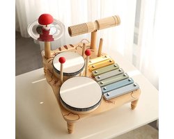 WoodyDoody Houten Muziek Montessori Speelgoed - Houten Speelgoed met Xylofoon en Drums - Kinderspeelgoed - Muziek Cadeau voor Kinderen - Tamboerijn - Speelgoedinstrumenten - Muziekset - Leerzaam Speelgoed - Sinterklaas cadeautjes jongens en meisjes