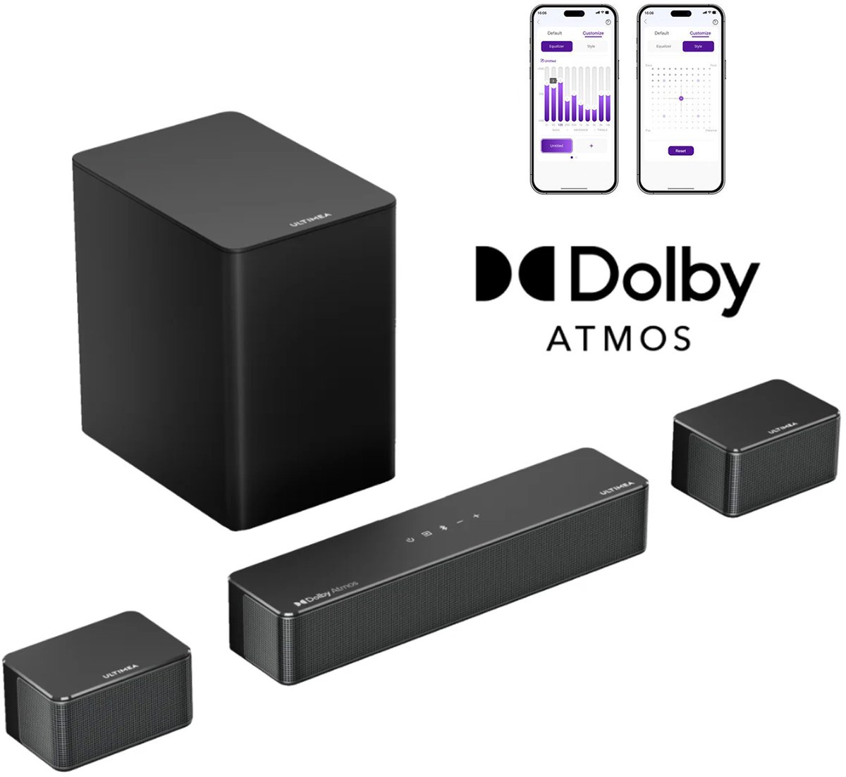ULTIMEA Poseidon D60 Home Theater System: 5.1-kanaals Dolby Atmos-soundbar met draadloze subwoofer en 2 surround-luidsprekers - ULTIMEA - €169,00