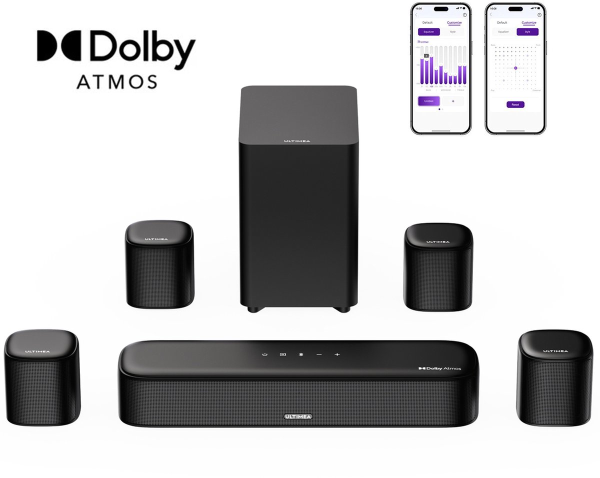 ULTIMEA 7.1 Soundbar met Dolby Atmos – Inclusief Subwoofer en 4 Surround Speakers – Home Cinema Systeem voor TV - Zwart - ULTIMEA - €199,99