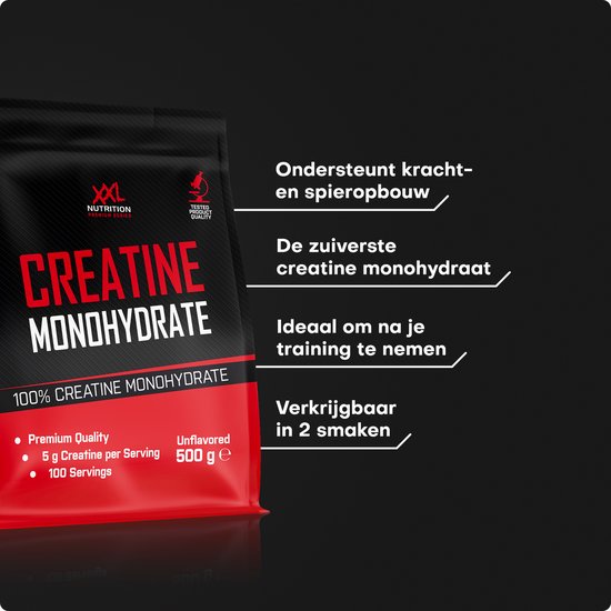 XXL Nutrition - Creatine Monohydraat - 100% Pure Creatine Monohydraat - Smaakloos - 500 Gram (100 doseringen)
