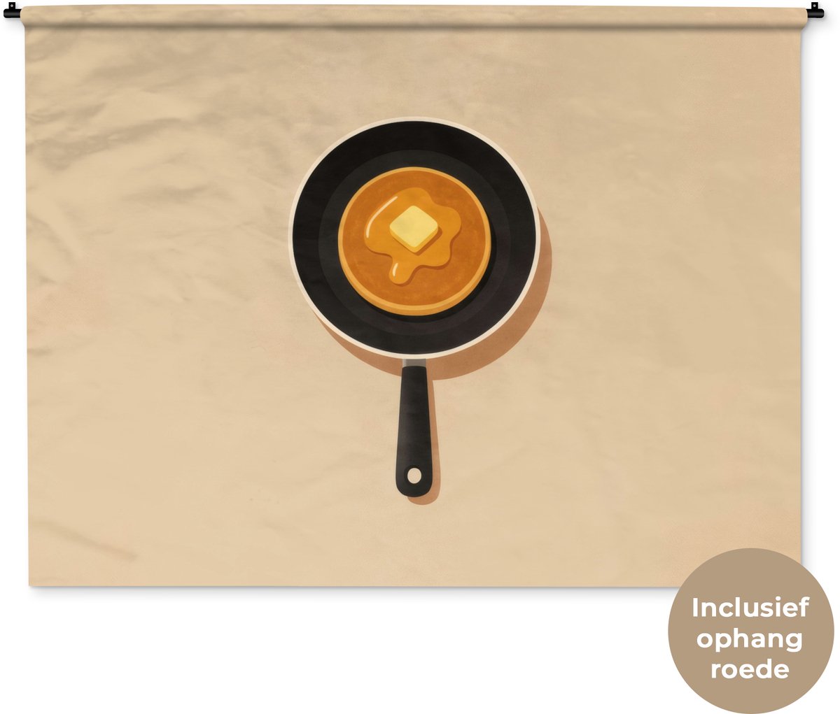 Wandkleed 180x135 cm - Wanddoek Pannenkoek - Koekenpan - Boter - Minimalistisch - Wandtapi