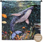 Wandkleed 90x90 cm - Wanddoek Mozaïek - Walvis - Koraal - Water - Wandtapijt - Wandkleden