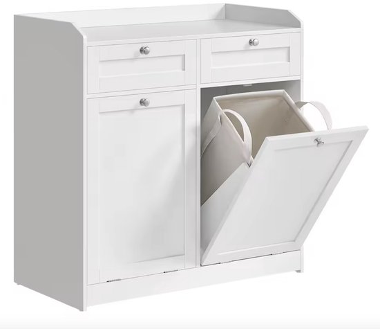 Varnox Badkamerkast - Kastje badkamer - Ladekast - Badkamer meubel - Met waszak - Wasmand - Meubel voor de was - Waskast - Hout - Wit