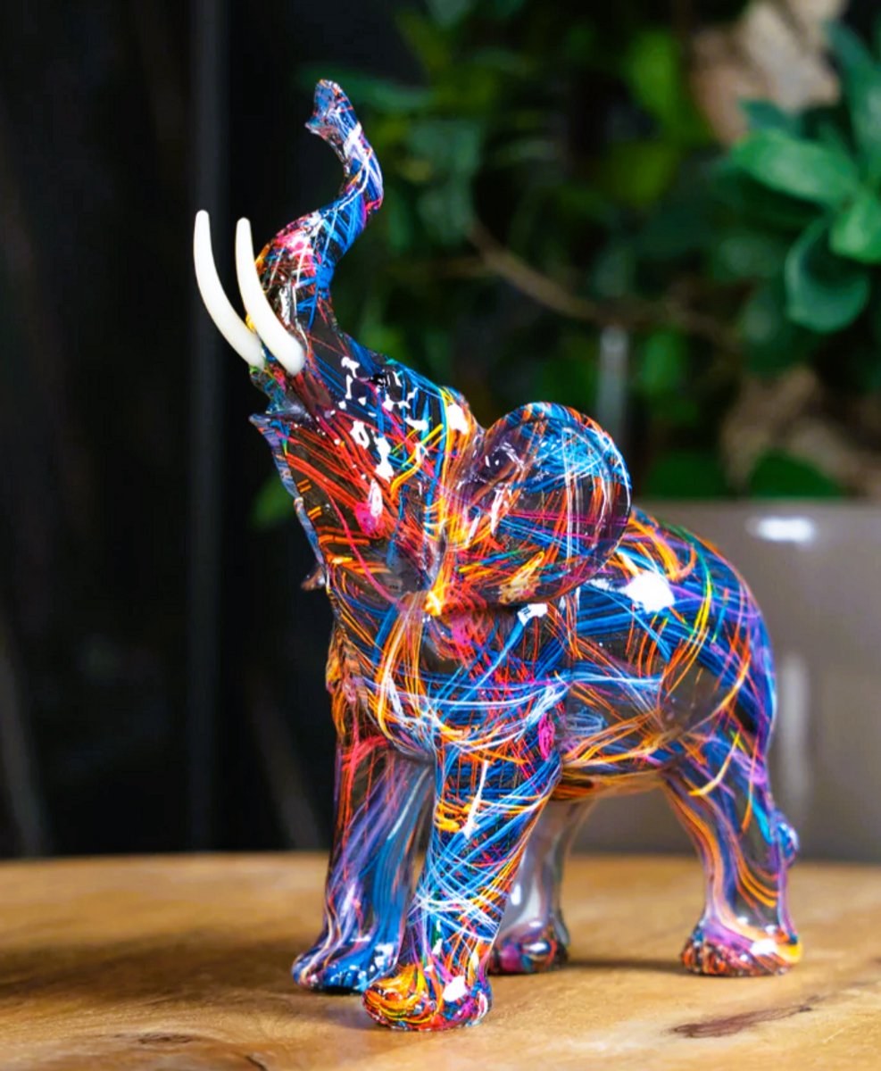 Olifant - Home - Polystone beeld - Multi Colour - Groot 19.5x11x26 cm