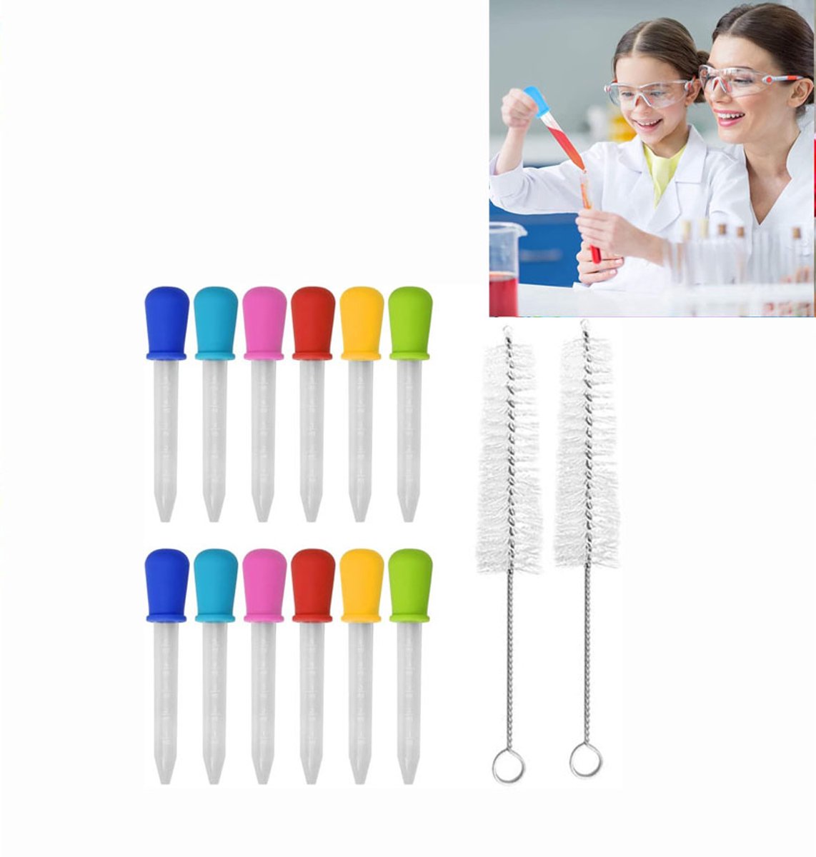 Pipetflesje - siliconen en plastic pipetten met boltip - vloeistof druppelaars - pipet voor vloeistoffen - siliconen druppelaar - Pipetten van kunststof pipet van siliconen met schone borstel - 12 stuks vloeibare druppelaars en 2 borstels