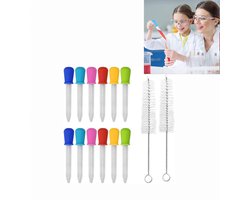 Pipetflesje - siliconen en plastic pipetten met boltip - vloeistof druppelaars - pipet voor vloeistoffen - siliconen druppelaar - Pipetten van kunststof pipet van siliconen met schone borstel - 12 stuks vloeibare druppelaars en 2 borstels