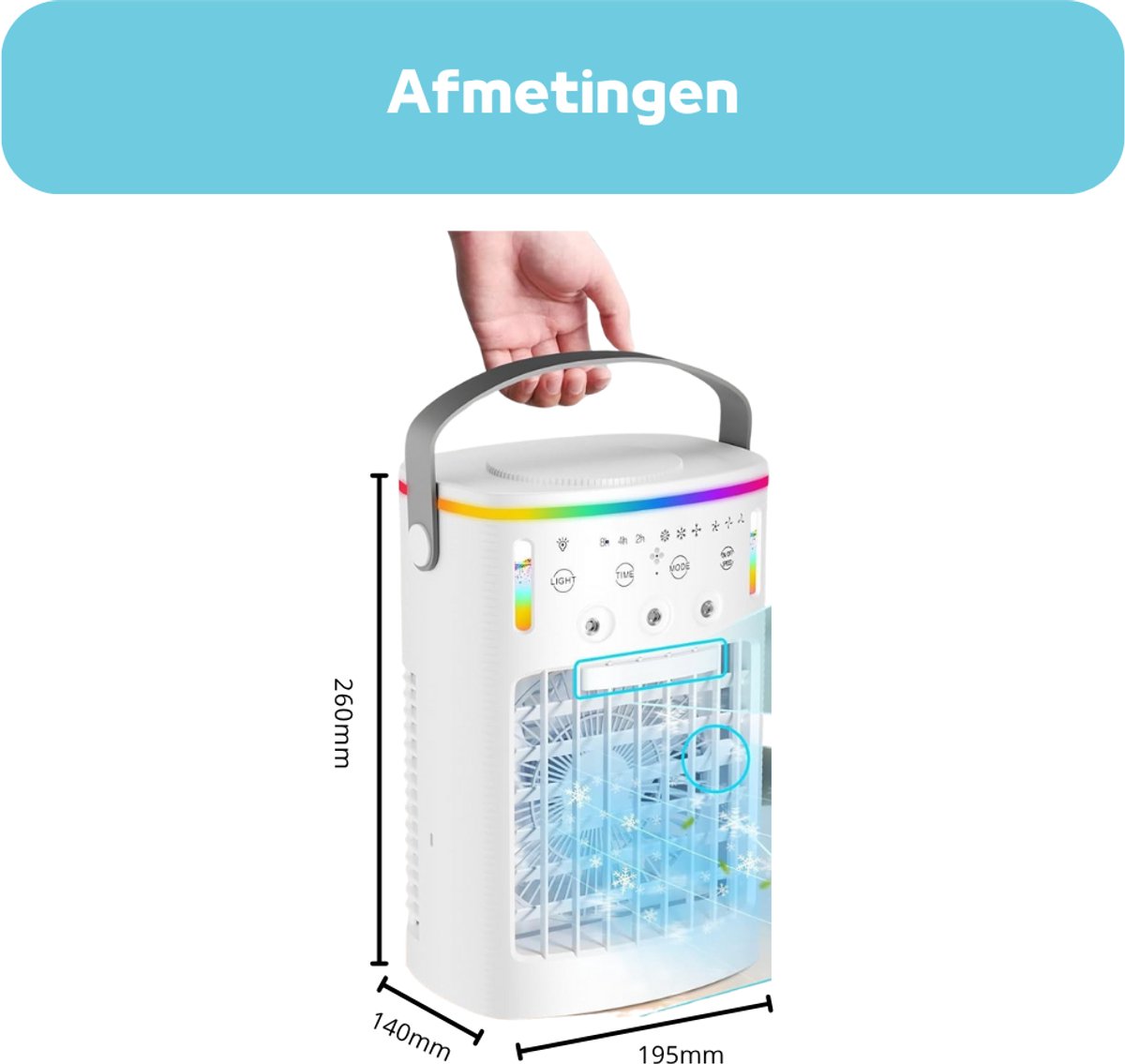 LifeStages - Mobiele Airco Zonder Afvoerslang - Mobiele Airconditioning - Mini-Airconditioning voor Kamers - 4-in-1 Luchtkoeler met Waterkoeling - Airconditioner Zonder Afvoerslang - Draagbare Airconditioner met 3 Modussen - 1000ml – foto 5