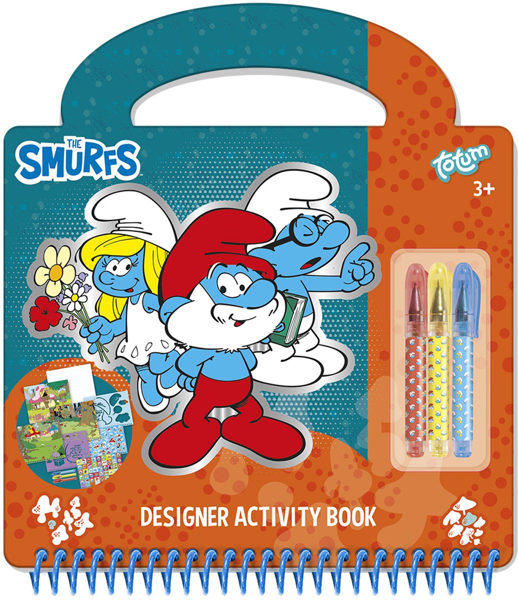 De Smurfen - Totum designer vakantieboek tekenen stickeren schrijven - 25 delig doeboek incl. stickers en sjablonen - knutselen speelgoed meisjes en jongens