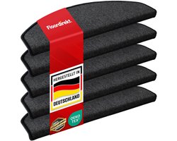 FLOORDIREKT Premium Trapmatten - London Pro - 15 Stuks - Zelfklevend - Halfrond - 25 x 65 cm - Antraciet