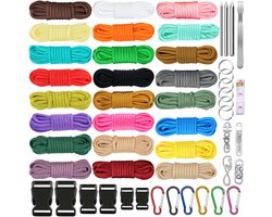 72 meters Paracord Touw Compleet Pakket in 4 Kleuren - 4mm Parakoord 550 met Sluitingen, Karabijnhaak, Sleutelringen, Musketon, Klikgesp - Knutselen Set voor Volwassen, Kinderen, Meisjes - Armbandjes, Lanyard, Sleutelhanger Maken Knutselpakket