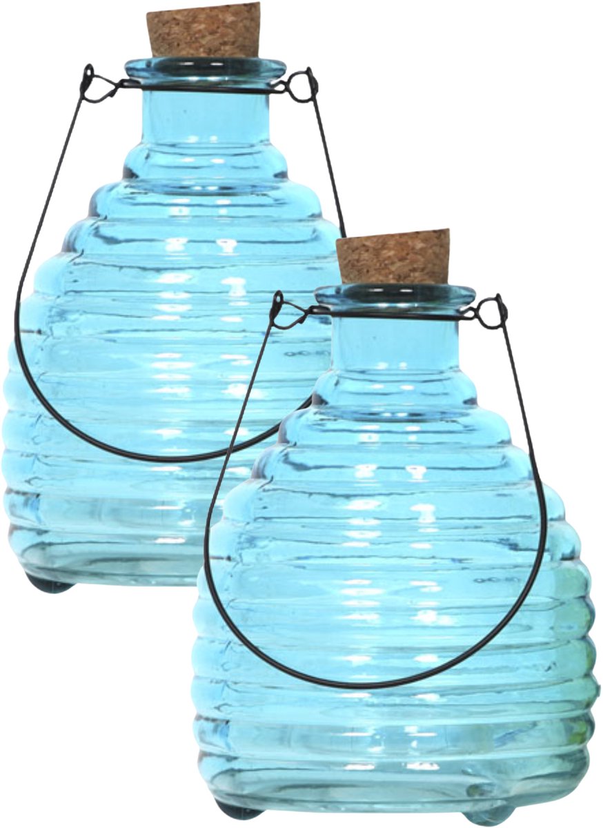 Luance Wespenvanger/wespenval met hengsel - 2x - glas - blauw - D13 x H17 cm