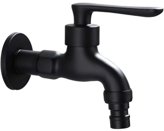 Foto: Retro zwarte metalen wandkraan buitenkraan met 1 2 uitlaat vorstbestendig messing met enkele aansluiting slangtuit voor tuinwasmachine corrosiebestendig roestbestendig lengte 10 cm hoogte 9 cm a g1 2 