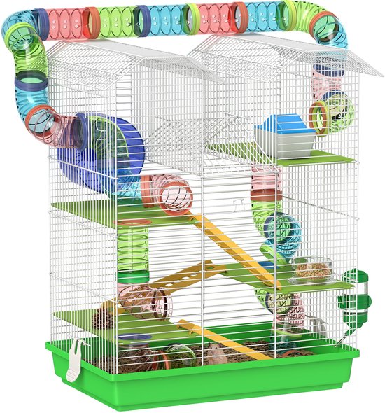 PawHut-Hamsterkooi-47x30x59cm-Metaal-Groen